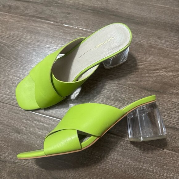 Anthropologie Intentionally blank Mules Clear block heel Sandals genuine leather - Picture 1 of 9